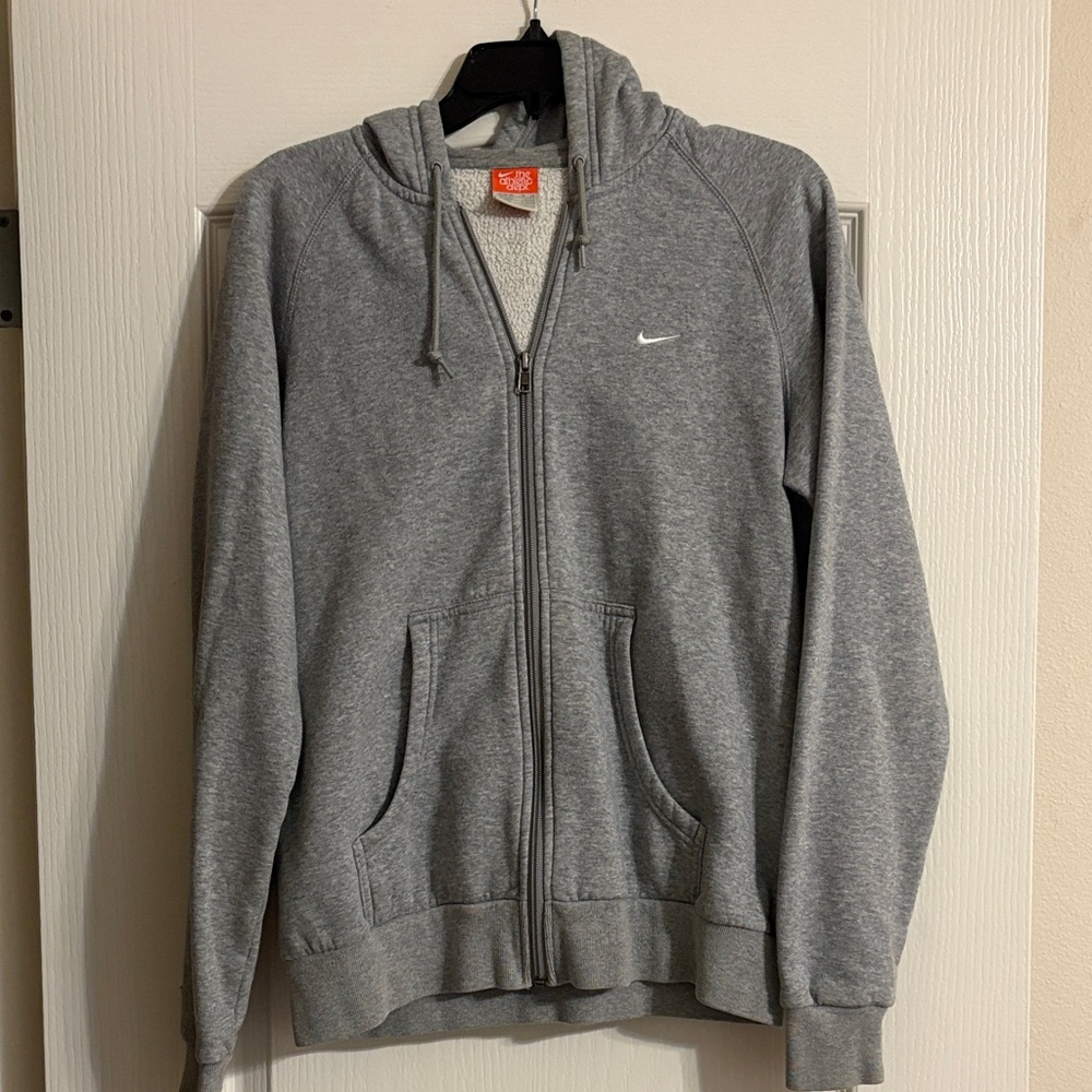 Nike Zip-Up Gray Sweatshirt with hood and front pockets